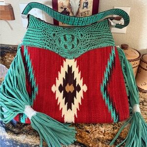American Darling Hobo saddle blanket crocodile embossed genuine leather bag. NWT